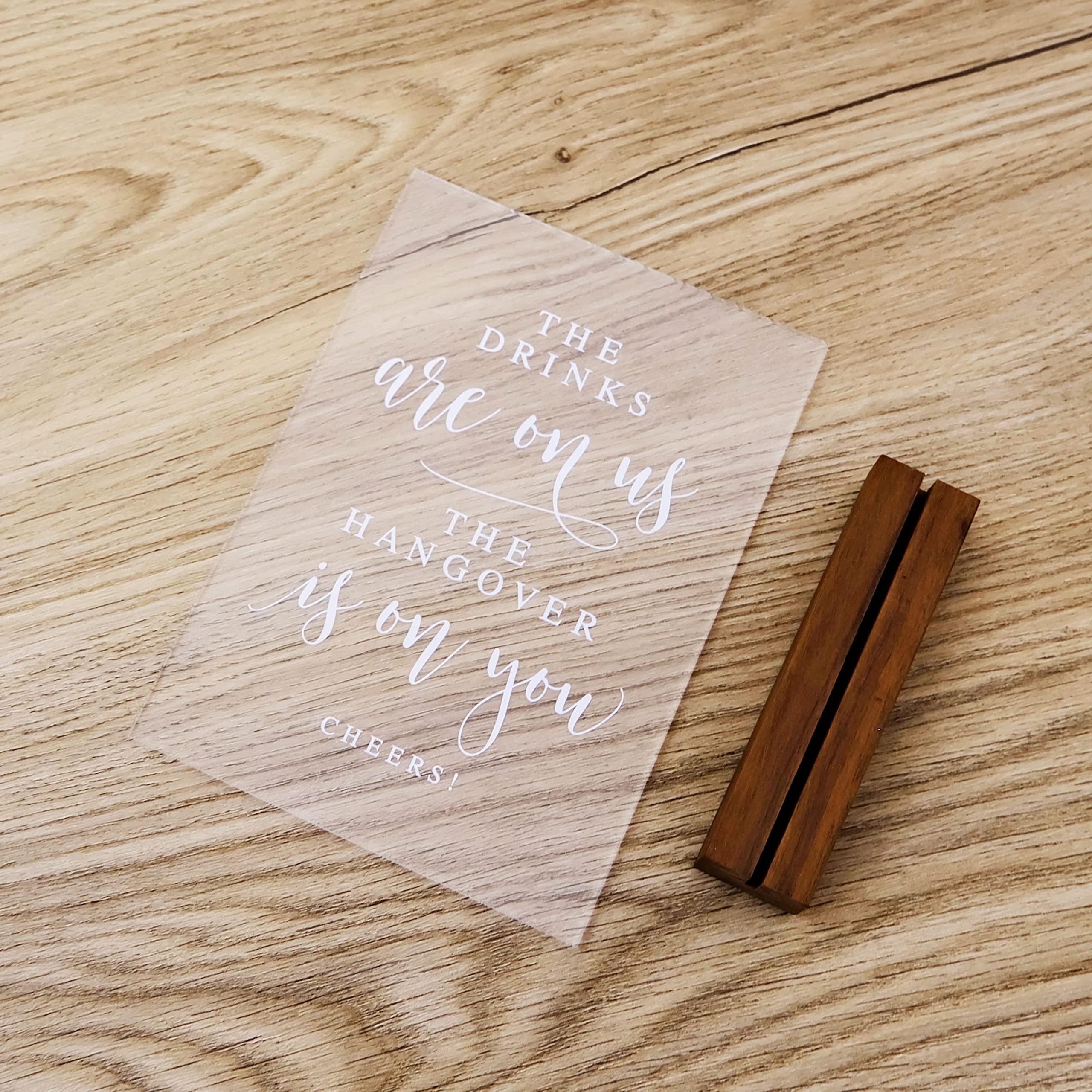 Acrylic Wedding Bar Sign With Wood Stand- 5    X 7'' Glass Look Clear Acrylic Wedding Drink Sign Open Bar Sigs With Holder For W